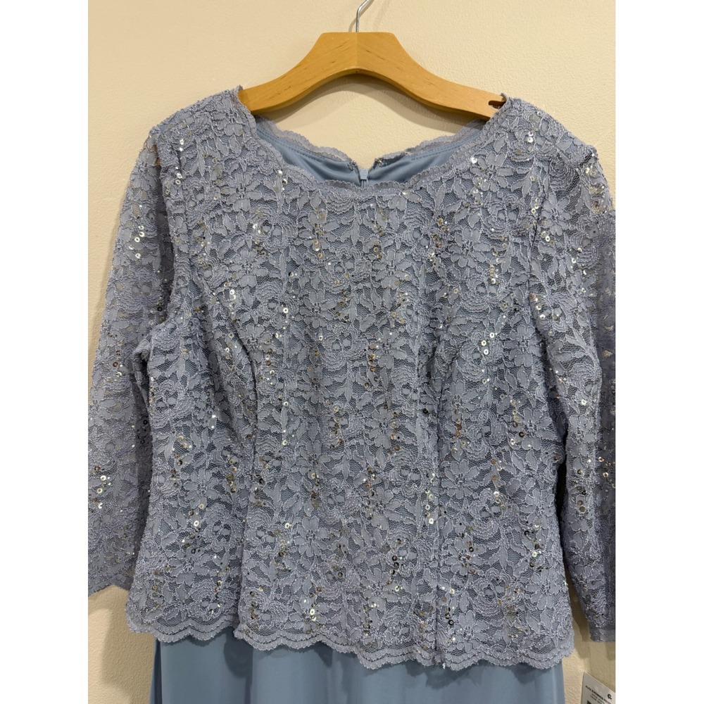 Alex Evenings Petite Sky Blue Lace Sequin Chiffon Gown Special Occasion 14P - Picture 3 of 10